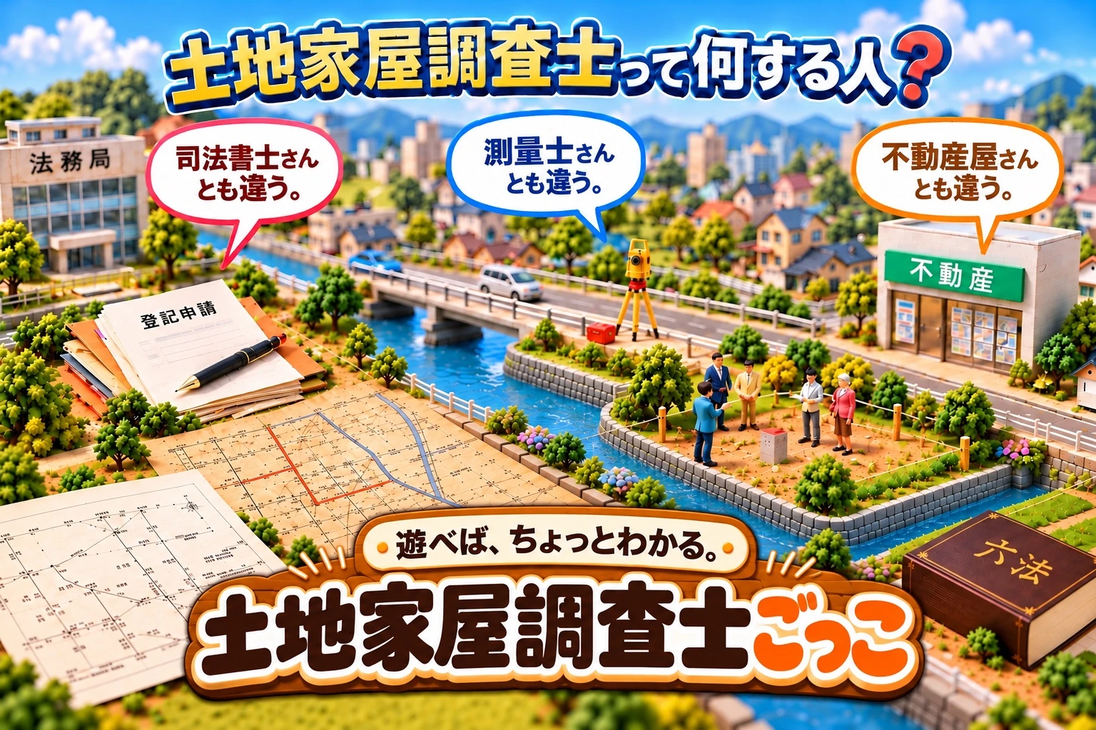 土地家屋調査士の仕事を紹介するミニチュアの街